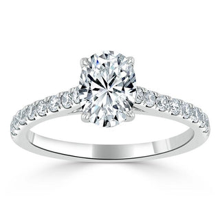 0.94 CT Oval Cut Solitaire Moissanite Engagement Ring With Pave Setting - crownmoissanite