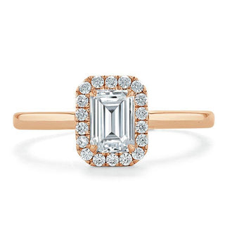 0.75 CT Emerald Cut Halo Moissanite Engagement Ring - crownmoissanite