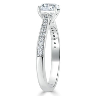 1.0 CT Asscher Cut Solitaire Moissanite Engagement Ring With Chanel Pave Setting - crownmoissanite