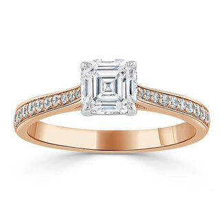 1.0 CT Asscher Cut Solitaire Moissanite Engagement Ring With Chanel Pave Setting - crownmoissanite