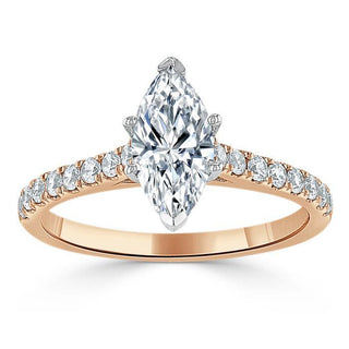 1.0 CT Marquise Cut Solitaire Pave Moissanite Engagement Ring - crownmoissanite