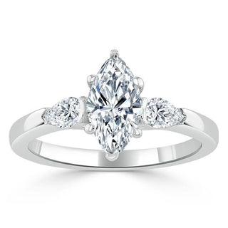 0.75 CT Marquise Cut Three Stone Moissanite Engagement Ring - crownmoissanite