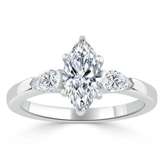 0.75 CT Marquise Cut Three Stone Moissanite Engagement Ring - crownmoissanite
