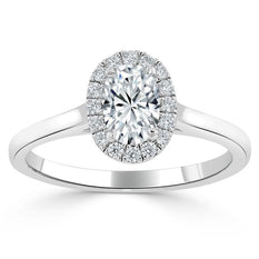0.75 CT Oval Cut Halo Moissanite Engagement Ring - crownmoissanite