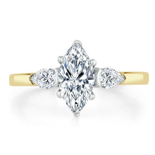 0.75 CT Marquise Shaped Moissanite Three Stones Engagement Ring - crownmoissanite