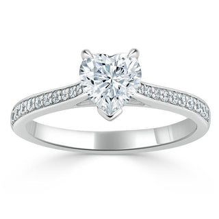 1.0 CT Heart Cut Solitaire Channel Pave Moissanite Engagement Ring - crownmoissanite