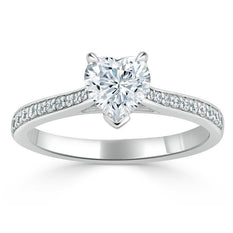 1.0 CT Heart Cut Solitaire Channel Pave Moissanite Engagement Ring - crownmoissanite