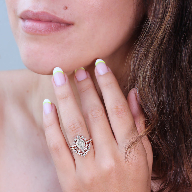 0.70 CT Oval Moissanite Halo & Pave Engagement Ring