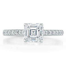 1.0 CT Asscher Cut Solitaire Pave Setting Moissanite Engagement Ring - crownmoissanite