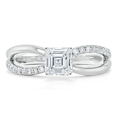 0.75 CT Asscher Cut Solitaire Split Shank Style Moissanite Engagement Ring - crownmoissanite