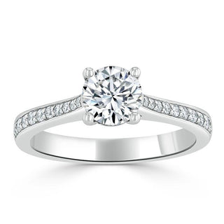 0.75 CT Round Cut Solitaire Moissanite Engagement Ring With Channel Setting - crownmoissanite