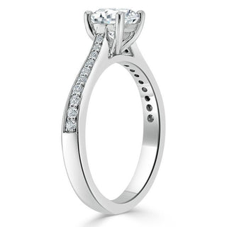 0.75 CT Round Cut Solitaire Moissanite Engagement Ring With Channel Setting - crownmoissanite