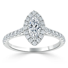 1.0 CT Marquise Shaped Moissanite Halo Engagement Ring - crownmoissanite