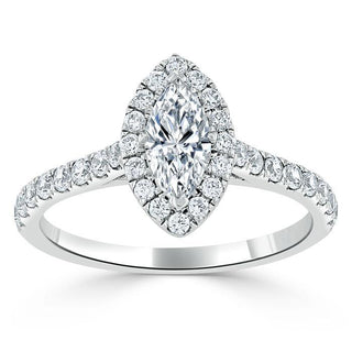 1.0 CT Marquise Shaped Moissanite Halo Engagement Ring - crownmoissanite