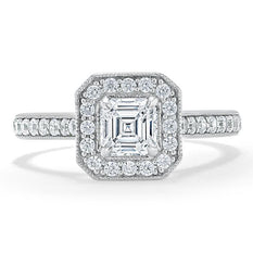 1.05 CT Asscher Cut Halo Pave Setting Moissanite Engagement Ring - crownmoissanite