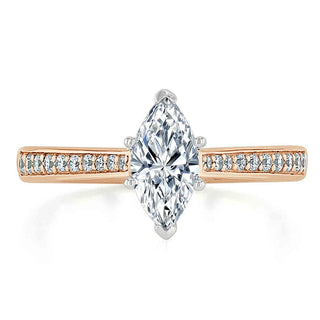 1.0 CT Marquise Cut Solitaire Channel Pave Moissanite Engagement Ring - crownmoissanite