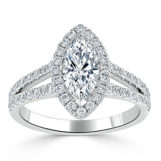 1.0 CT Marquise Cut Halo Split Shank Setting Moissanite engagement Ring - crownmoissanite