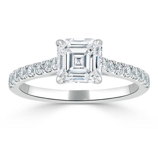 1.0 CT Asscher Cut Solitaire Pave Setting Moissanite Engagement Ring - crownmoissanite