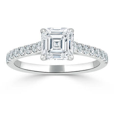1.0 CT Asscher Cut Solitaire Pave Setting Moissanite Engagement Ring - crownmoissanite