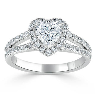 1.0 CT Heart Cut Halo Split Shank Style Moissanite Engagement Ring - crownmoissanite