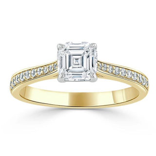 1.0 CT Asscher Cut Solitaire Moissanite Engagement Ring With Chanel Pave Setting - crownmoissanite