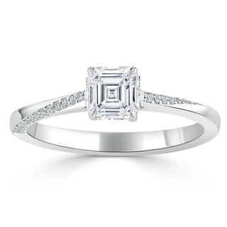 0.75 CT Asscher Cut Solitaire Moissanite Engagement Ring - crownmoissanite