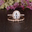 1.50 CT Oval Shaped Moissanite Halo Bridal Ring Set - crownmoissanite