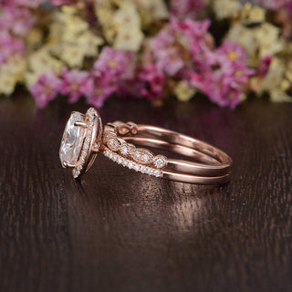 1.50 CT Oval Shaped Moissanite Halo Bridal Ring Set - crownmoissanite