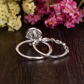 1.50 CT Oval Shaped Moissanite Halo Bridal Ring Set - crownmoissanite