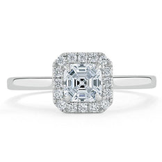 0.75 CT Asscher Cut Halo Moissanite Engagement Ring - crownmoissanite