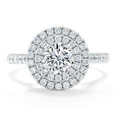 0.75 CT Round Cut Double Halo Moissanite Engagement Ring With Pave Setting - crownmoissanite