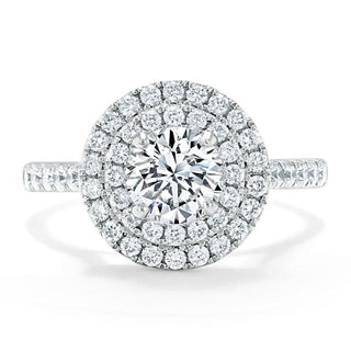 0.75 CT Round Cut Double Halo Moissanite Engagement Ring With Pave Setting - crownmoissanite