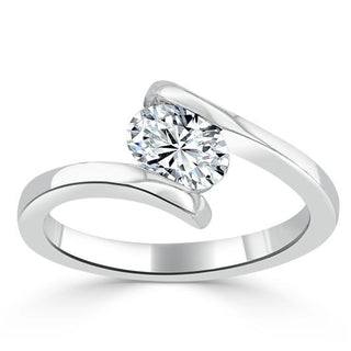 0.75 CT Oval Cut Solitaire Bypass Setting Moissanite Engagement Ring - crownmoissanite