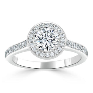 0.75 CT Round Cut Halo Pave Moissanite Engagement Ring - crownmoissanite