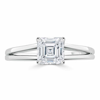 1.0 CT Asscher Shaped Moissanite Solitaire Split Shank Engagement Ring - crownmoissanite