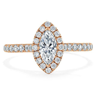 1.0 CT Marquise Cut Halo Moissanite Engagement Ring With Pave Setting - crownmoissanite