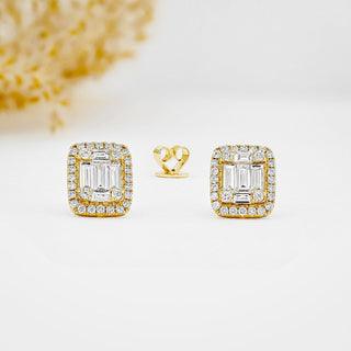 1.30 TCW Round & Baguette Moissanite Diamond Halo Stud Earrings - crownmoissanite