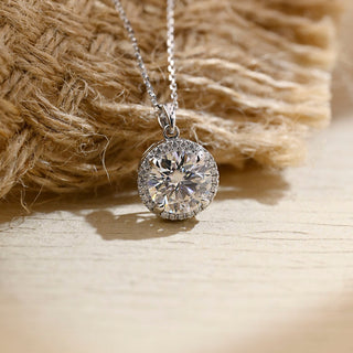 0.50 CT Round Moissanite Diamond Halo Necklace - crownmoissanite