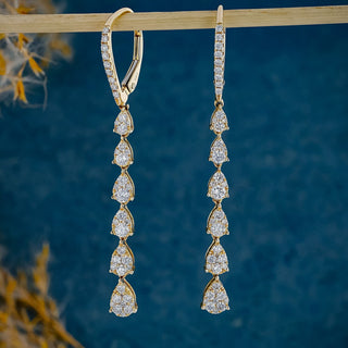 1.0 TCW Round Moissanite Diamond Long Drop Earrings - crownmoissanite