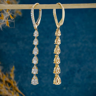 1.0 TCW Round Moissanite Diamond Long Drop Earrings - crownmoissanite