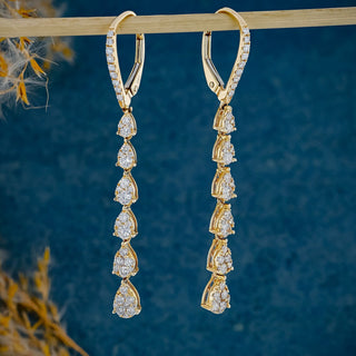 1.0 TCW Round Moissanite Diamond Long Drop Earrings - crownmoissanite