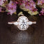 0.75 CT Oval Halo Three Stone Moissanite Engagement Ring - crownmoissanite