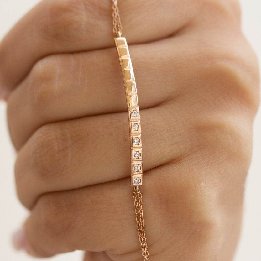 0.15 TCW Round Moissanite Mini Cube Gold Bracelet - crownmoissanite