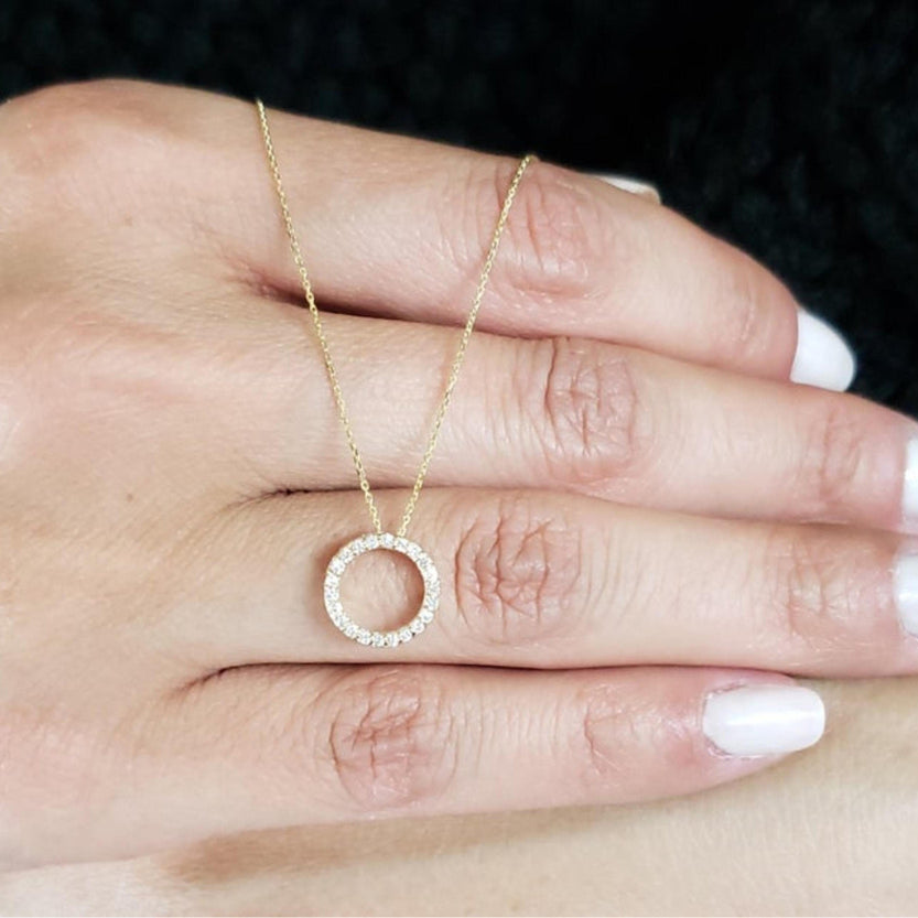 0.13 TCW Round Moissanite Open Circle Necklace for Women - crownmoissanite