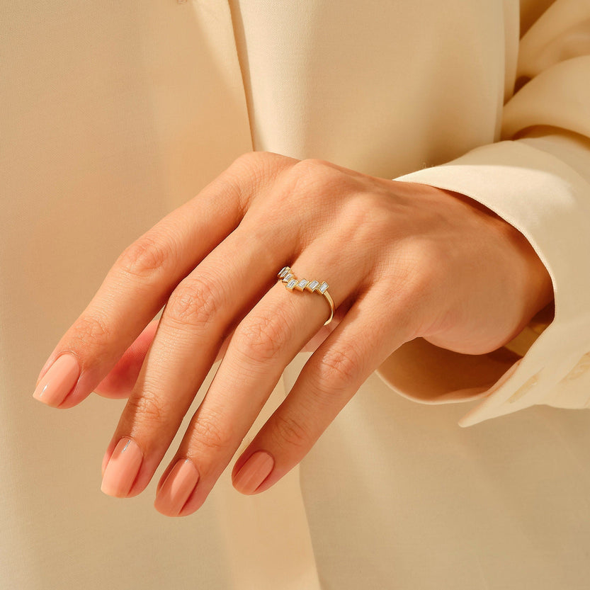 0.30 TCW Baguette Moissanite Bezel Set Curved Wedding Band - crownmoissanite