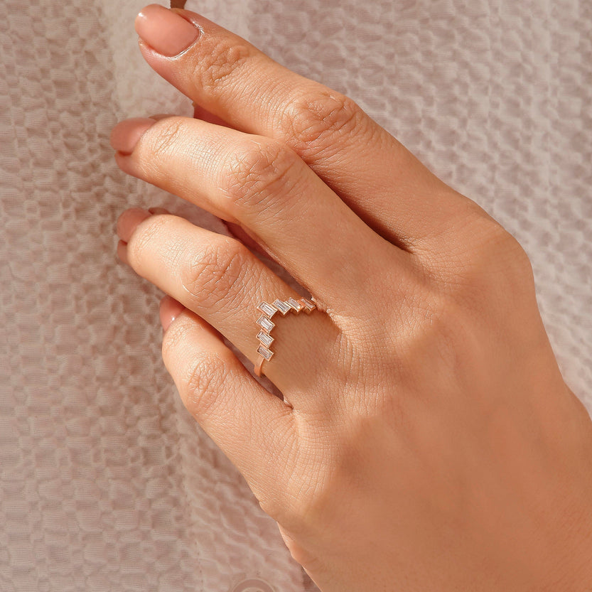 0.30 TCW Baguette Moissanite Bezel Set Curved Wedding Band - crownmoissanite