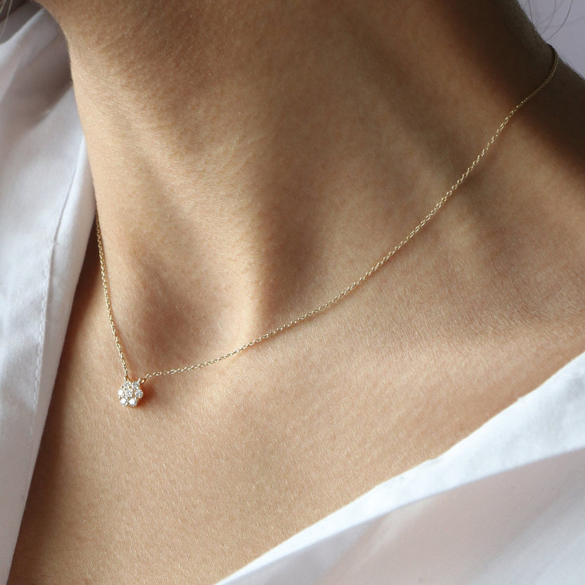 0.21 TCW Round Moissanite Flower Pendant Necklace - crownmoissanite