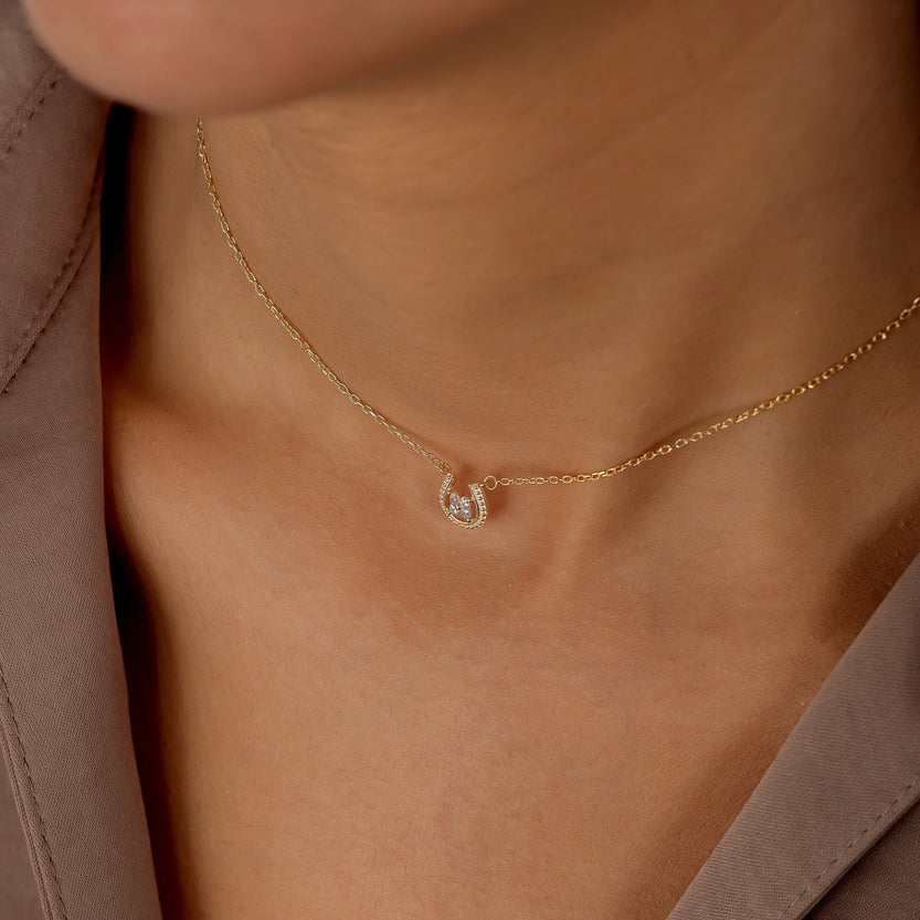 0.10 TCW Round Moissanite Tiny Horseshoe Necklace - crownmoissanite