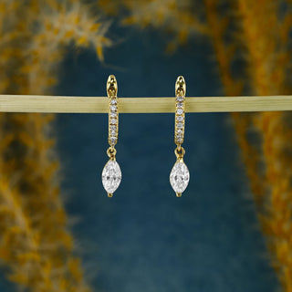 0.63 TCW Marquise & Round Moissanite Diamond Dangle Drop Hoop Earrings - crownmoissanite