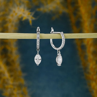 0.63 TCW Marquise & Round Moissanite Diamond Dangle Drop Hoop Earrings - crownmoissanite